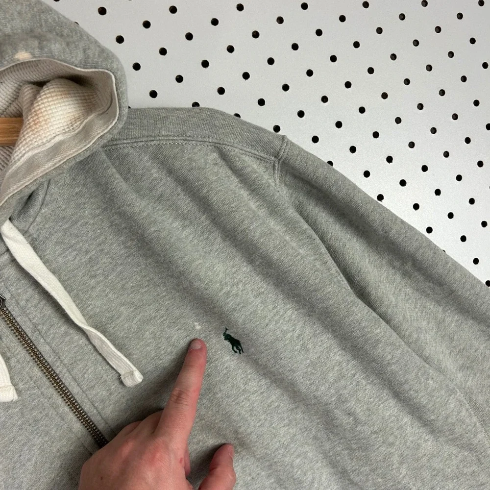 Polo Ralph Lauren 2XB Big Gray Full Zip Waffle Lined Hoodie Sweatshirt White Y2K
